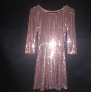 Long sleeve Rose pink sequin dress